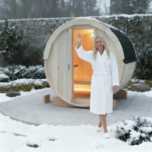 Anita 2m x 1.6m Barrel Sauna with 6KW Narvi Heater