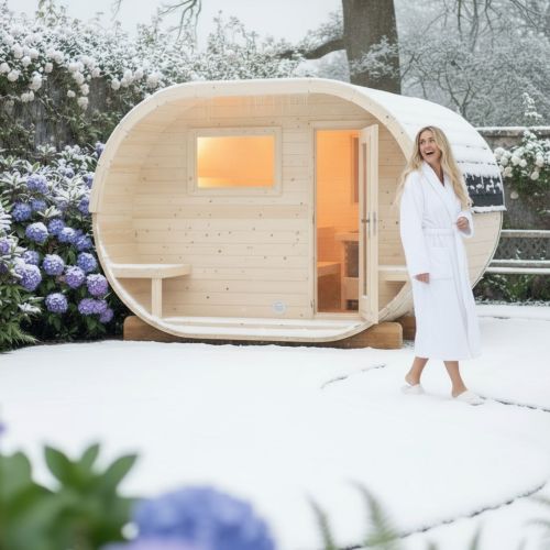 Anette Deluxe 2.2m x 3.3m Barrel Sauna with Narvi 6KW Heater