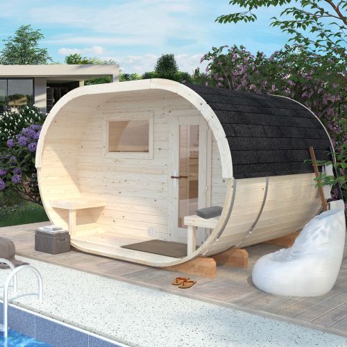 Anette Deluxe 2.2m x 3.3m Barrel Sauna with Narvi 6KW Heater