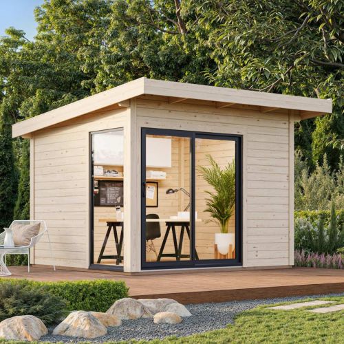 Andrea 7.5sqm Slide Plus Garden Room / Garden Office with Double Toughened Glass