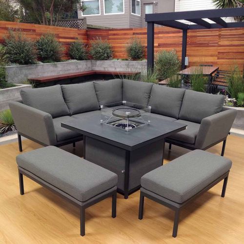 Galaxy Corner Firepit Dining Set - Light Grey