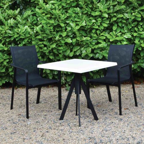 2 Seater Set Golden Marble 70cm x 70cm Werzalit Table Fuoz Legs & Black Pacific Chairs