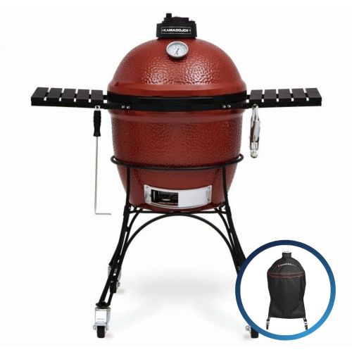 Kamado Joe Classic in Red with Cart, Side Shelves, Heat Deflector & Tools