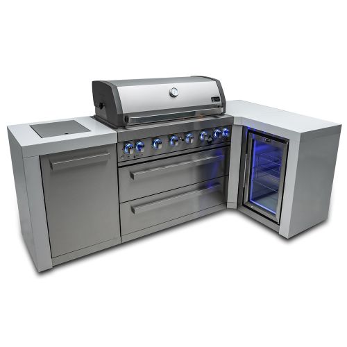 Mont Alpi - 805 6 Burner Deluxe Island Outdoor Kitchen with 90 Degree Corner and Fridge Cabinet