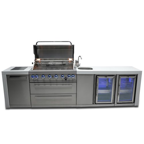 Mont Alpi - 805 6 Burner Deluxe Island Outdoor Kitchen with Beverage Centre and Fridge Cabinet