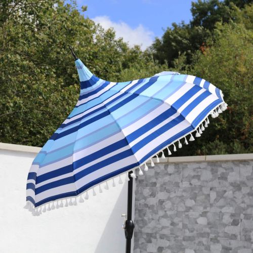 Blue Striped 1.6m Parasol with Crank and Tilt