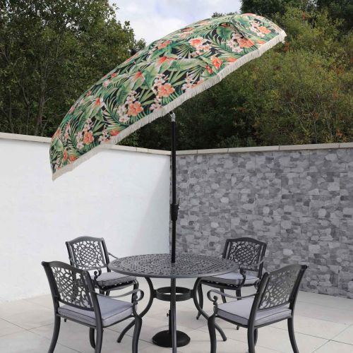 Flowers and Leaves Patterned 2.5m Parasol with Crank and Tilt