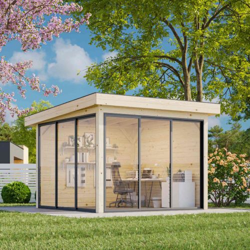 Sorcha 8.3m Flat Roof Gazebo with 2 Full Walls and 2 Sliding Doors (3m x 3m)