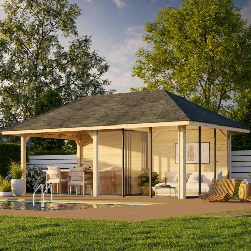 Nuala 16.6m Gazebo with 2 Walls and 3 Sliding Doors (319cm x 588cm x 300cm)