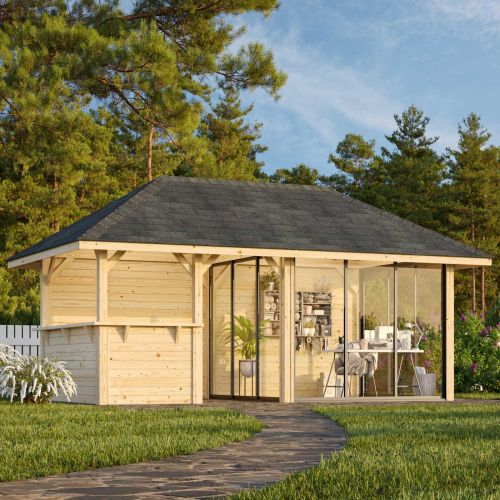 Nuala 16.6m Gazebo with 2 Walls, 3 Sliding Doors and Corner Half Wall (319cm x 588cm x 300cm)