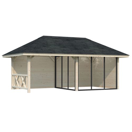 Nuala 16.6m Gazebo with 4 Walls, 2 Sliding Doors and Fence (319cm x 588cm x 300cm)