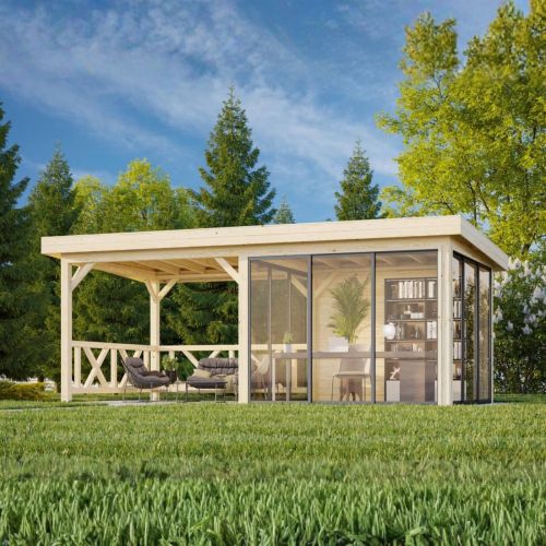 Lenna 16.6m Flat Roof Connect with 1 Full Wall, 2 Side Fences and 3 Sliding Doors (6m x 3m)