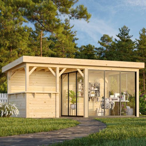 Sorcha 16.6m Flat Roof Gazebo with 2 Full Walls, 3 Sliding Doors and Corner Half Wall (6m x 3m)