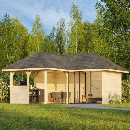 Nuala 24.9m L Gazebo with 5 Full Walls, 2 Sliding Doors and Corner Half Wall (319cm x 588cm x 588cm)