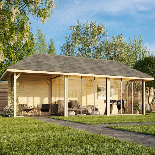 Nuala 24.9m I Gazebo with 3 Full Walls and 4 Sliding Doors (319cm x 876cm x 300cm)