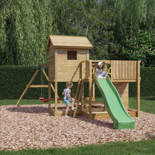 Little Glen Pluto Treehouse Activity set with Double Swing and Green Slide