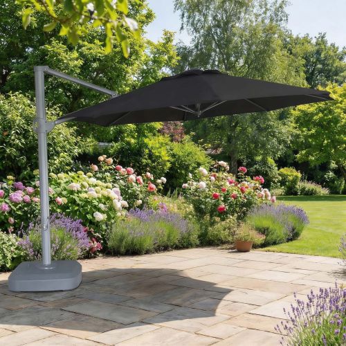 Solora Round Cantilever Parasol 3.5m in Charcoal with Plastic Base