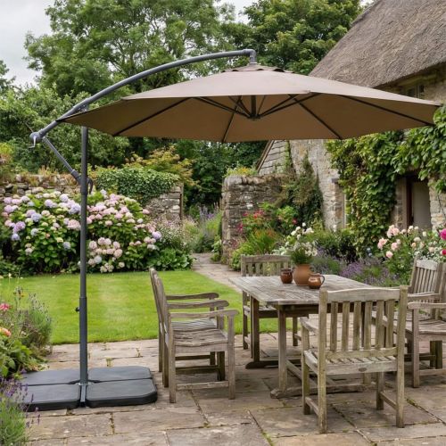 Solora Classic 3m Round Cantilever Parasol with Gomo Base - Taupe