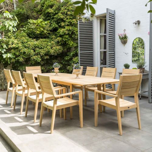 Alexander Rose Roble 10 Seater Extendable Table with Stacking Armchairs Set 