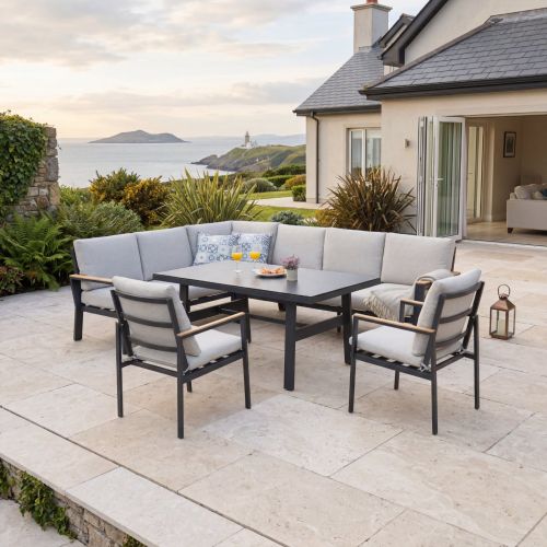 Toreno Corner Dining Set with Polywood Armrest & Ceramic Glass Table