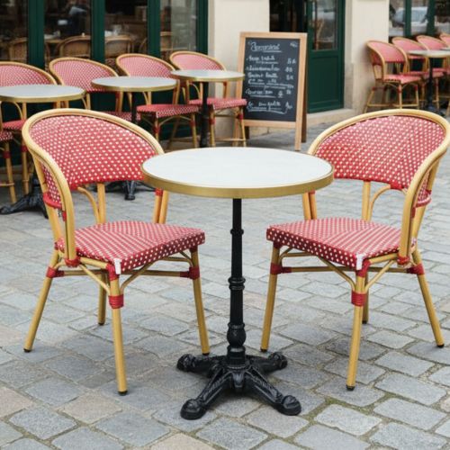 Pisa Round Bistro Set with 2 Stacking Chairs in Red and White