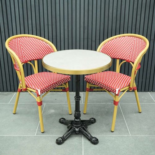 Pisa Round Bistro Set with 2 Stacking Chairs in Red and White