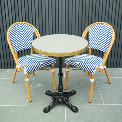 Rennes Round Bistro Set with 2 Armless Chairs in Blue and White