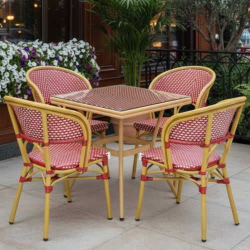 Pisa Parisian Outdoor Table with 4 Chairs in Red and White