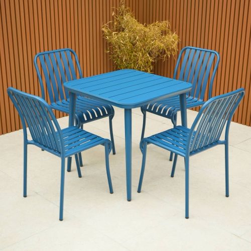 Amalfi Square Table Dining Set with 4 Chairs in Blue