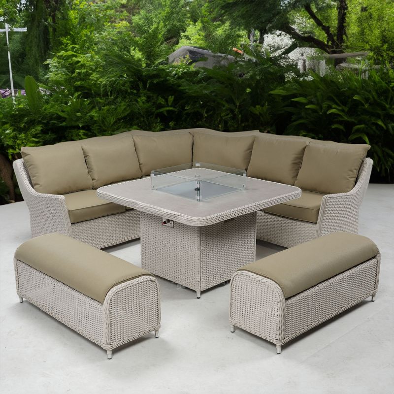 Connemara Rattan Corner Set with Square Fire Pit Table
