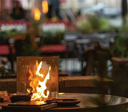 Gas fire pit table outside cafe