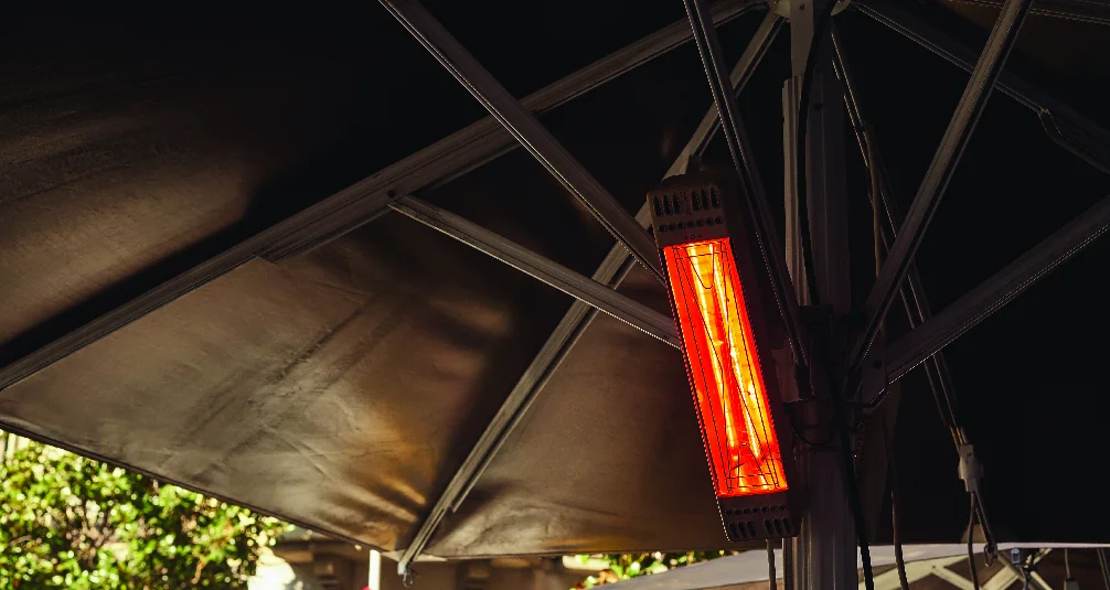 Electric Parasol heater mounted to parasol