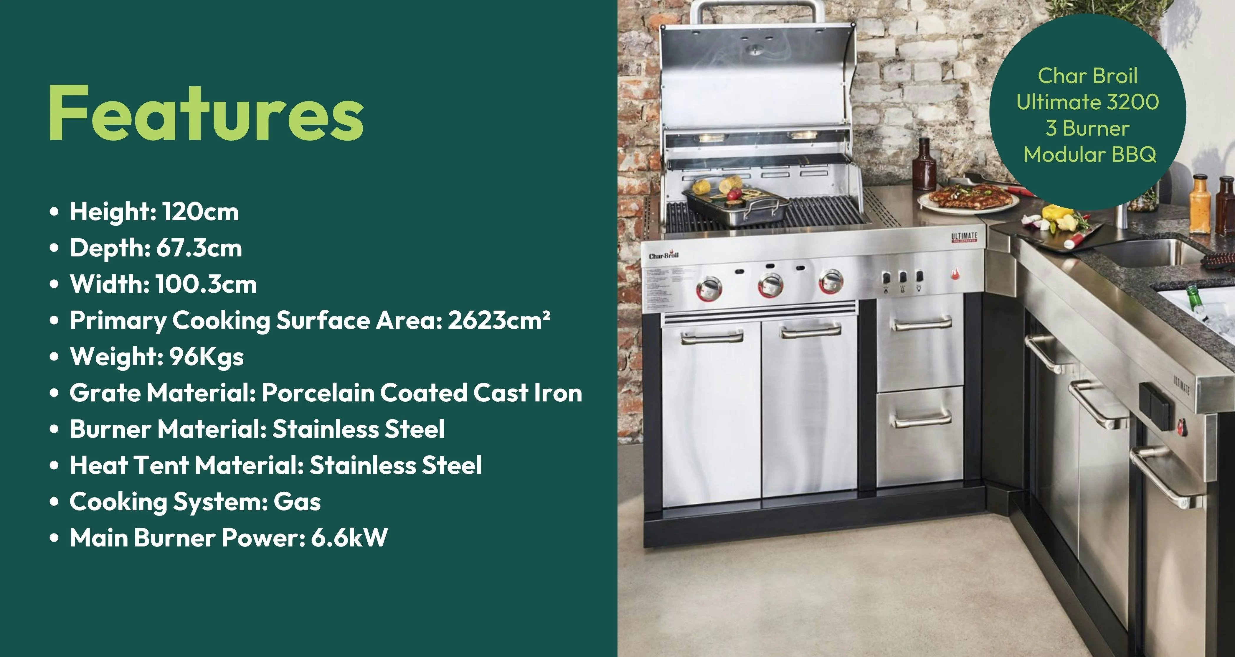 Char Broil Ultimate 3200 3 Burner Modular Entertainment Corner BBQ