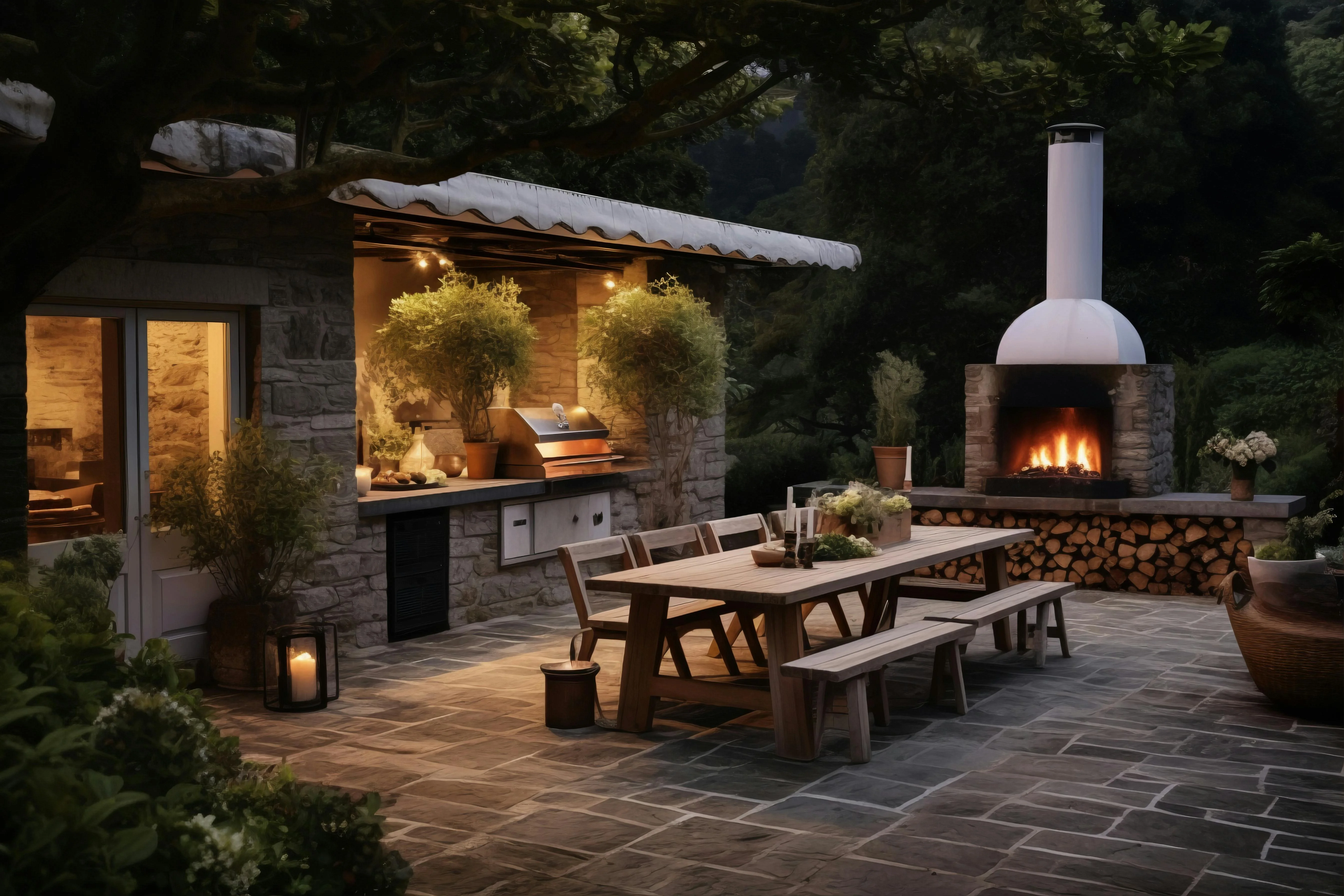Stylish Garden with Outdoor Kitchen